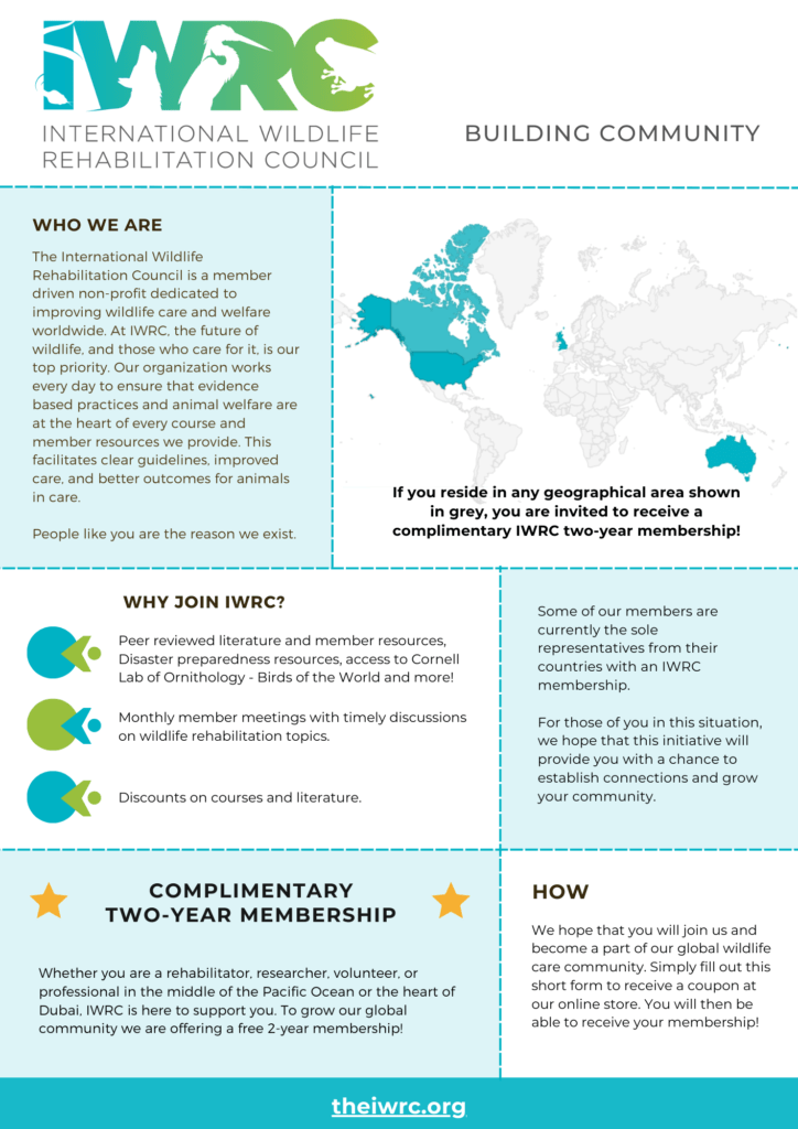 Infographic outlining who IWRC is and that people living outside of the US, Canada, UK, and Australia can apply for a FREE two year membership with IWRC between now and Feb 29, 2024. https://docs.google.com/forms/d/e/1FAIpQLSeixp8DRkXWU2nt4cJKAXq4tiBVswaaeIl1892030RFtJHEiA/viewform?mc_cid=f128a68674&mc_eid=UNIQID